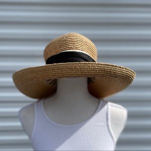 BANASH Boston Natural Straw Sun Hat With Black & White Band Ribbon